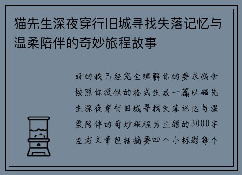 猫先生深夜穿行旧城寻找失落记忆与温柔陪伴的奇妙旅程故事